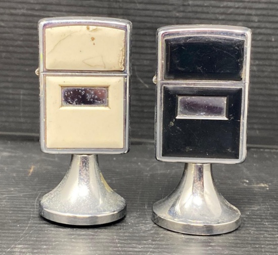 2 Vintage Table Lighters- Possibly Zippo, Resin and Stainless Steel Casings