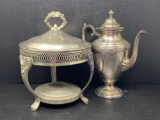 English Silver Chafing Dish and William Rogers & Son Spring Flower Coffee Pot