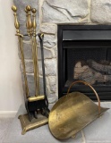 Brass Fireplace Tool Set and Log Holder