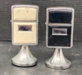 2 Vintage Table Lighters- Possibly Zippo, Resin and Stainless Steel Casings