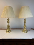 Pair of Brass Table Lamps with Pleated Shades