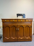 Wooden Sewing Cabinet with Singer Sewing Machine