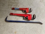 2 Alltrade Heavy Duty Pipe Wrenches and Crow Bar