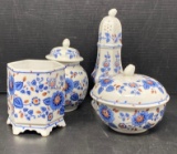 4 Piece Dresser Set- Vase, Ginger Jar, Shaker and Lidded Bowl