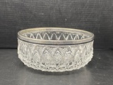 Silver-Rimmed Glass Serving Dish