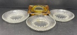 4 Ashtrays- Amber & Clear Glass