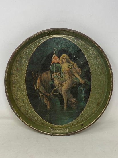 Vintage Type, Round "Clysmic" Tray with Graphic of Woman with Stag