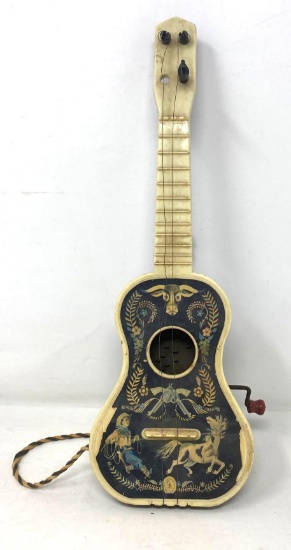 Mattel Wind-Up Plastic Guitar with Cowboy Scene