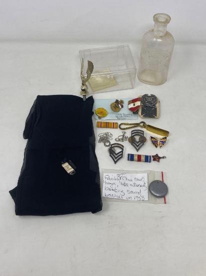 Chiffon Scarf, Eagle Finial, Military Pins & Badges, Glass Bottle, Other Costume Jewelry Pieces