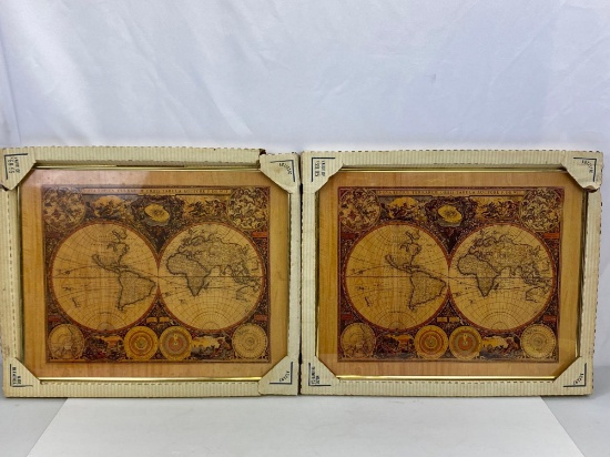 Pair of Framed Map Prints- Both are New