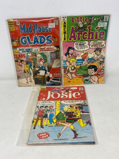 3 Comic Books- Mad House Glads; Little Archie; and Josie