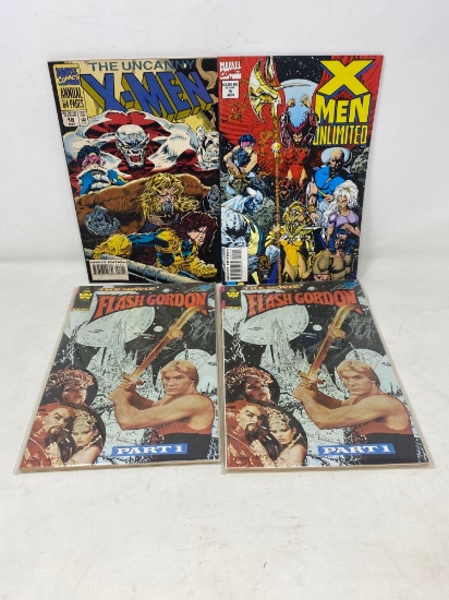 4 Comic Books- The Uncanny X-Men; X-Men Unlimited; and 2 Flash Gordon Part 1