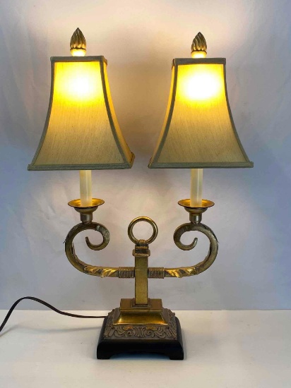 Double Pedestal Brass Table Lamp