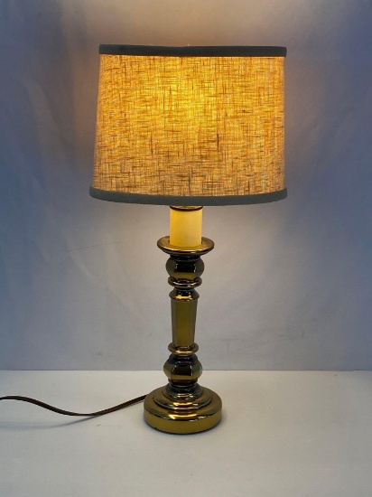 Brass Type Candlestick Lamp with Woven Style Shade
