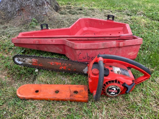 Homelite Super 2 Chain Saw with Blade Cover and Case