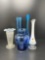 Blue & White Glass Vases, Including Hobnail and Hand painted Floral