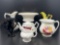 China Creamers, Teapot, Pedestal Bowl and Double Handled Vase