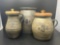 2-, 3- and 4- Gallon Colonial Stoneware Crocks- 2 Have Wooden Lids