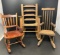 3 Miniature Rocking Chairs- Half Spindle Back, Ladder Back with Woven Seat and Spindle Back