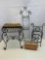 Wrought Iron Stand, 2 Wrought Iron Wall Plate Holders and Metal/Rattan Basket