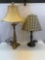 2 Metal Lamps, Shorter One with Plaid Shade