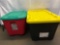 2 Plastic Storage Totes- Red & Green and Black & Yellow