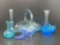 Blue Glass Baskets, Vases, Slipper & Crackle Glass Oil Pitcher