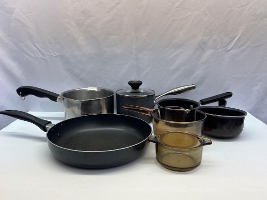 Skillet, Sauce Pans, Visions Cookware Pieces