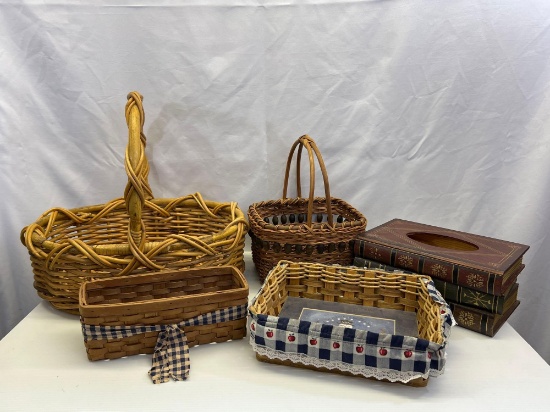Baskets Lot and "Book" Tissue Box