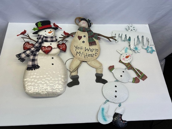 3 Metal Snowman Decorations