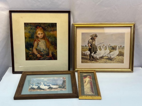 Framed Artwork- 2 Girl with Geese, Girl and Young Woman Prints