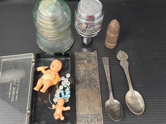 Insulator, Beer Tap, Baby Dolls & Baby Bracelet, Spoons, Player Piano Metal Plate