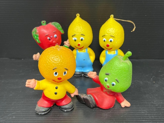 5 Vintage 1970's Fruit Head People Ornaments