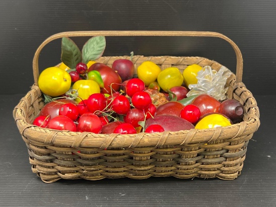 Basket of Artificial Fruit- Cherries, Apples, Plumbs
