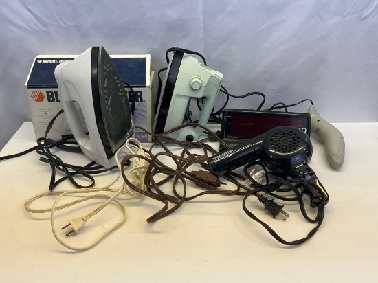 Black & Decker and Other Iron, Windmere Hair Dryer, Westclox Alarm Clock, Extension Cords