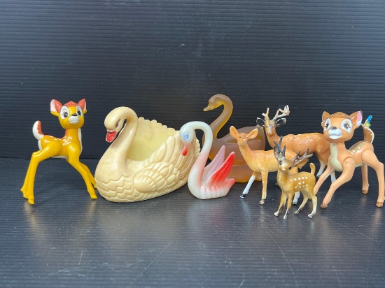 Deer and Swan Figures Including 2 Bambi Figures