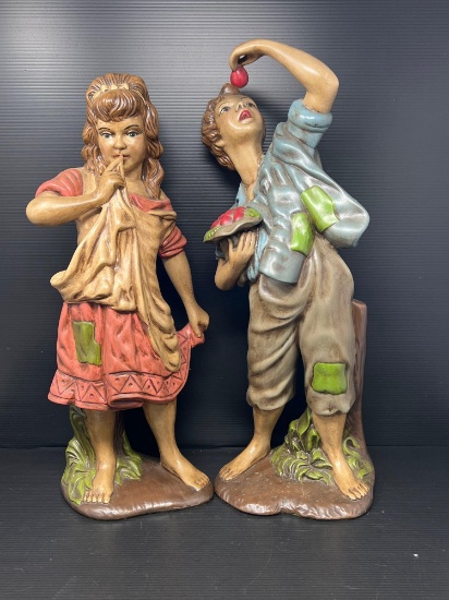 2 Plaster Figures- Boy & Girl