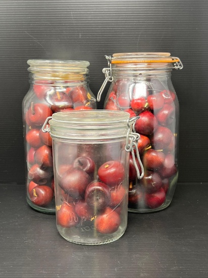 3 Storage Jars with Wooden Apples Inside