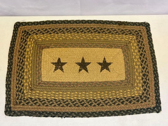 Rectangular Braided Rug with 3 Stars- Black, Tan Colors