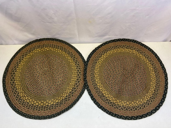 2 Round Braided Rugs- Black & Tan Tones