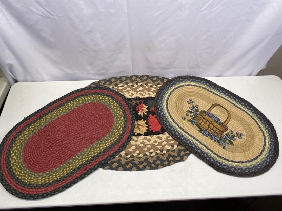 3 Oval Braided Rugs- Red/Black, Floral, Basket Motif