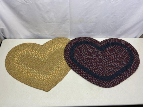 2 Heart Shaped Braided Rugs- Tan Tones and Red/Black Tones