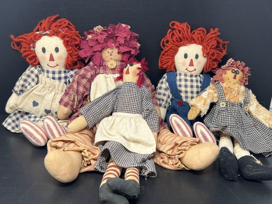 Raggedy Ann & Andy Dolls- 5 in Lot
