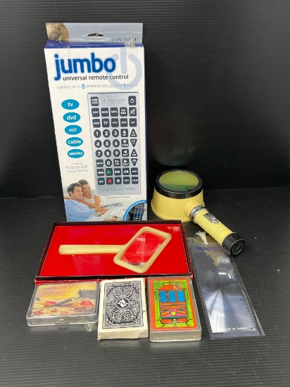 Jumbo Universal Remote, Playing Cards and Magnifying Glasses