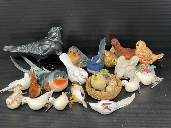 Grouping of Various Bird Figures, Nest with Eggs