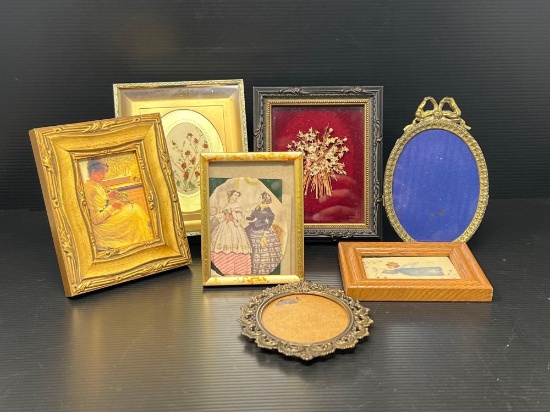 Framed Florals, Portrait Prints and 2 Empty Frames