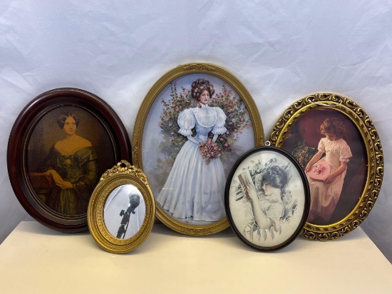5 Framed Portrait Prints, All in Oval Frames