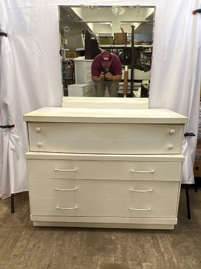 1960's style White Dresser with Square Mirror, Bassett Furniture