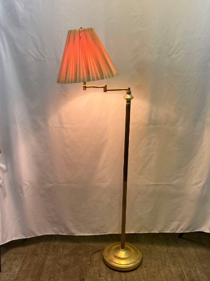 Brass Floor Lamp with Pleated Shade