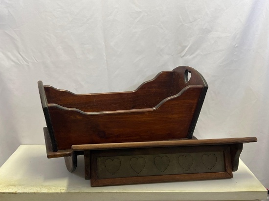 Doll Cradle And Wall Shelf with Pierced Hearts